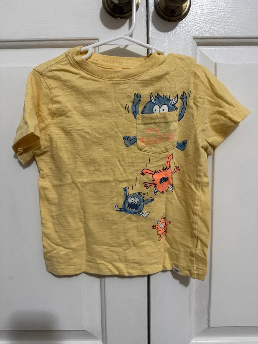 GAP Yellow Short Sleeve Tee with Monster Pocket & Friends